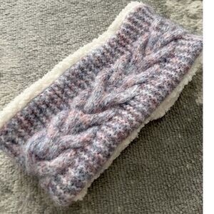 Chunky Cable Knit “Sherpa” Lined Ear Warmer Headband Pink Lavender Scala